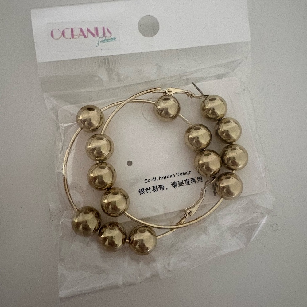Oceanus | Gold Beaded Large Hoops Hoop Earrings